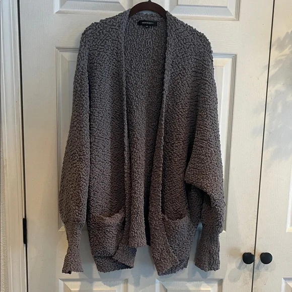 Cozy Charcoal Women's Open Front Cardigan with Pockets - Picture 1 of 6